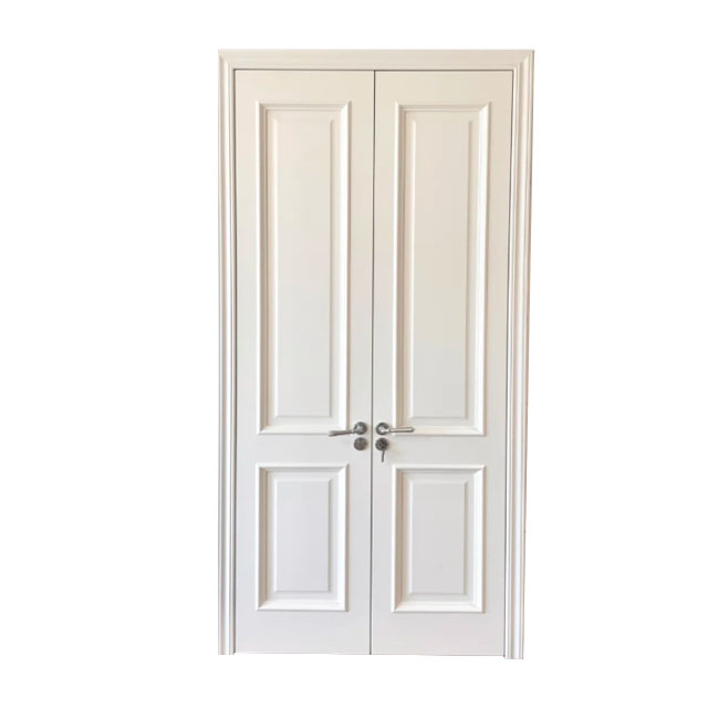 Custom Matte White Primer Wooden Double Door, Simple Villa Style Interior Double Door Wholesale 