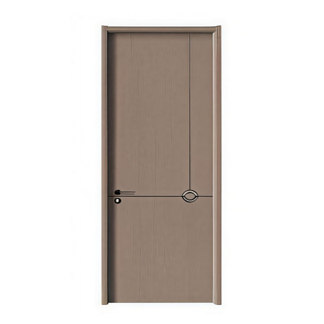 Modern Art Geometric Metal Line Inlay Melamine Wooden Door Light Coffee Wood Interior Door For Bedroom