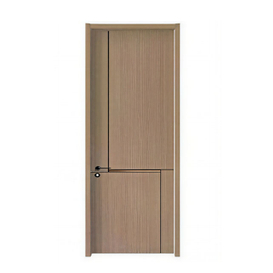Minimalist Asymmetrical L Shape Metal Line Inlay Melamine Wooden Door Light Wood Grain Interior Door