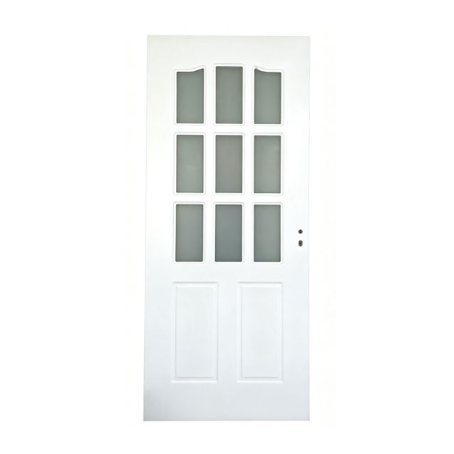 American Style 9‑Grid Frosted Glass Interior Door, Primed White MDF Panel Door For Residential Project