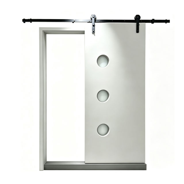 Custom Minimalist Sliding Barn Door, Three Circular Frosted Glass, Interior Door For Villa, Hotel Project