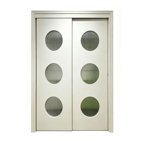 Custom Interior Wood Sliding Door Wardrobe With Modern Round Glass Smooth Surface Design Style