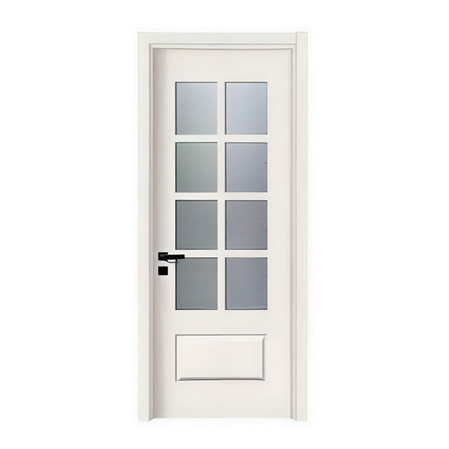 Factory Wholesale White 8-Lattice Frosted Glass Interior Wooden Doors Bulk Supply Bathroom Doors For Hotel, Apartment & Real Estate Projects
