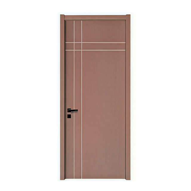Factory Wholesale Minimalist Solid Wood Composite Interior Door With White Inlay Lines, Modern Simple Paint-Free Bedroom Door For Apartment & Hotel Projects