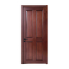 Dark Red Brown Wood Veneer Interior Door, Traditional Four-Panel Design, Matte Black Hardware, Custom Size Available