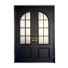 Factory Direct Black French Double Solid Wood Door, Arched Glass Interior Double Door for Villa Wholesale 
