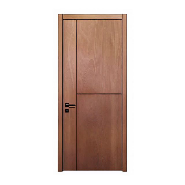 Modern Walnut-Brown Veneer Interior Door New Design Wood Grain Flush Door for Bedroom Hotel Apartment Wholesale