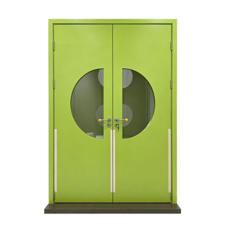 Wholesale Kids Room Double Door, Bright Green Painted Door with Circular Glass, Preschool Project Door