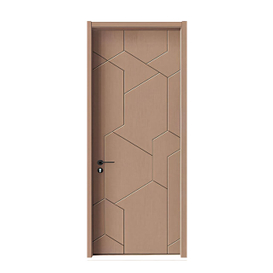Japanese Minimalist Wood PVC Bedroom Door With Carved Line For Apartment Project