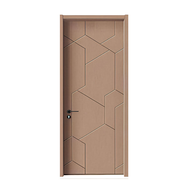 Japanese Minimalist Wood PVC Bedroom Door With Carved Line For Apartment Project