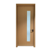 Modern Flat Walnut Melamine Interior Door With Vertical Frosted Glass, Minimalist Wooden Bedroom Door For Apartment Hotel Project