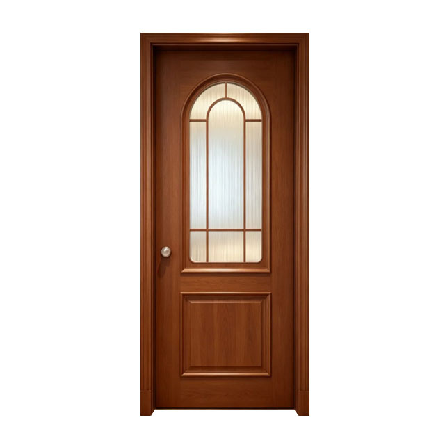 European Style Arch Frosted Fluted Glass Solid Wood Interior Door For Hotel & Villa Project