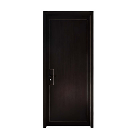 Custom Matte Black PVC Laminated Door With Inlay Aluminum Strip Light Luxury Room Door Project 