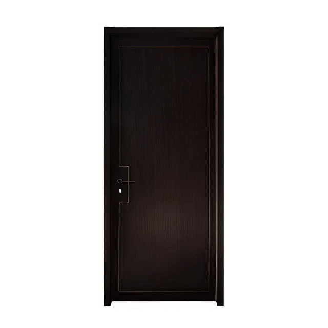 Custom Matte Black PVC Laminated Door With Inlay Aluminum Strip Light Luxury Room Door Project 