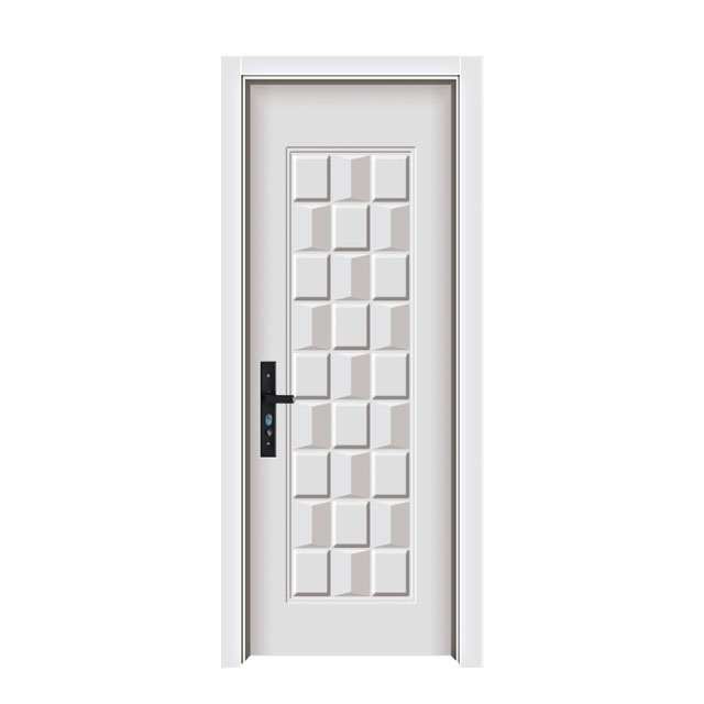 Matte White 3D Cube Embossed Steel Wooden Door Anti-Collision Molded Interior Steel Wood Door