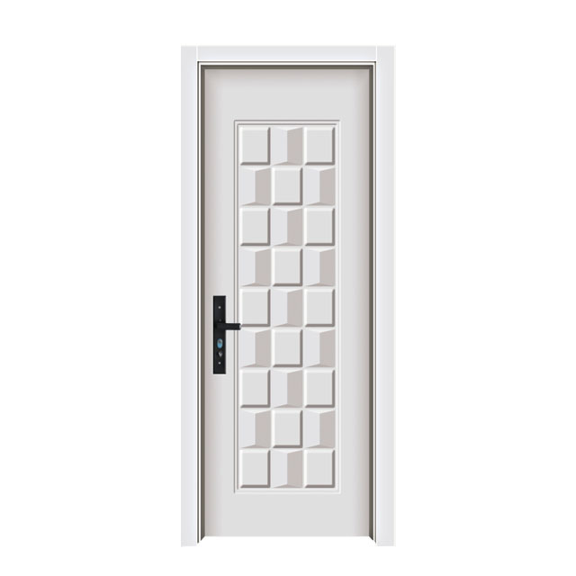 Matte White 3D Cube Embossed Steel Wooden Door Anti-Collision Molded Interior Steel Wood Door