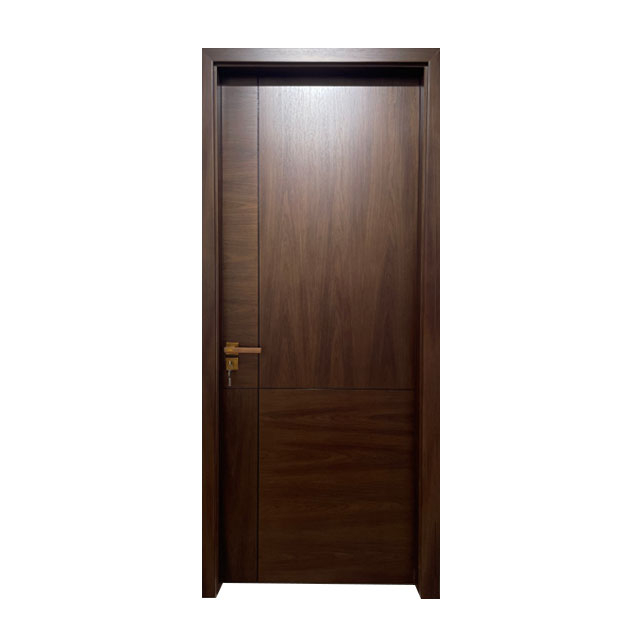 Door Factory Dark Walnut Geometric Split Panel Interior Wooden Door Sound Insulation Bedroom Door For Residential Project
