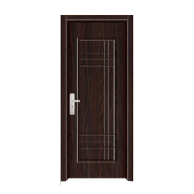 Dark Walnut Wood Grain Metal Inlay Steel Wooden Interior Door