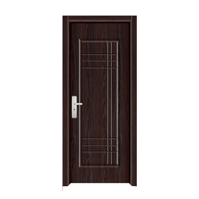 Dark Walnut Wood Grain Metal Inlay Steel Wooden Interior Door