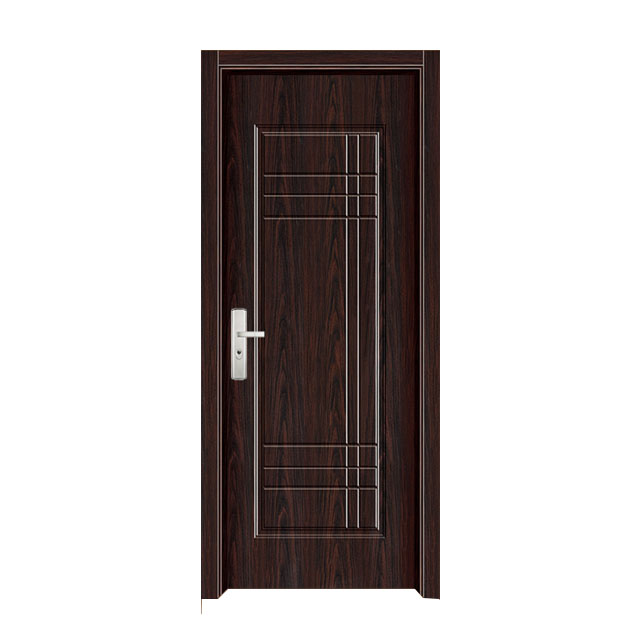 Dark Walnut Wood Grain Metal Inlay Steel Wooden Interior Door