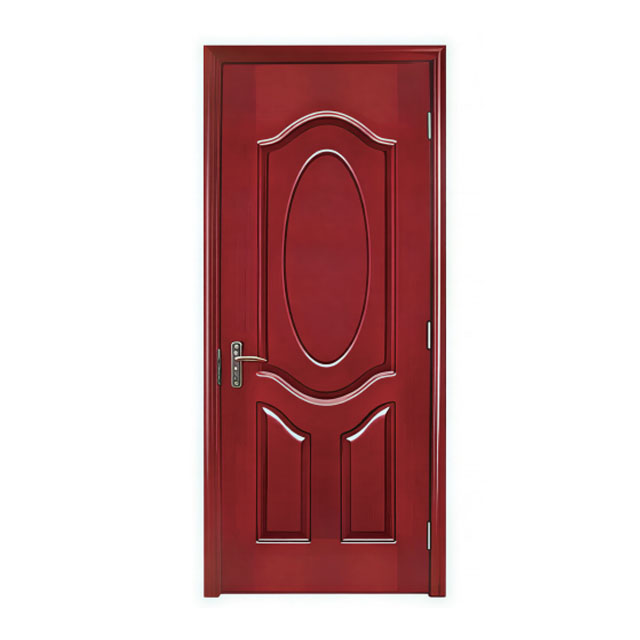 Solid Wood Carved Interior Door Classic Red Veneer Wooden Room Door For Residential Project