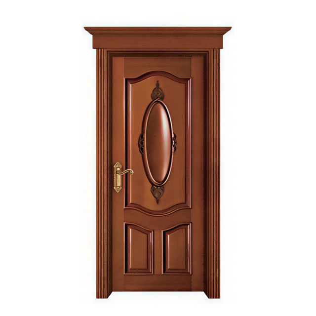 Factory Custom Solid Wood Room Door Vintage European Style , Deep Carved Classic Wooden Door with Embossed Oval Decor Wholesale