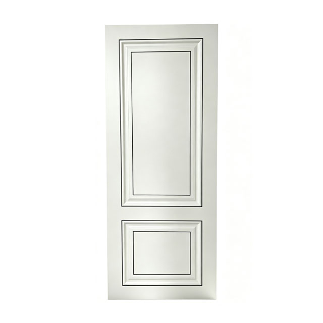 French Style White Primer Wooden Bedroom Door Two Panels Moulded Door With Black Inlay Line For Villa & Hotel