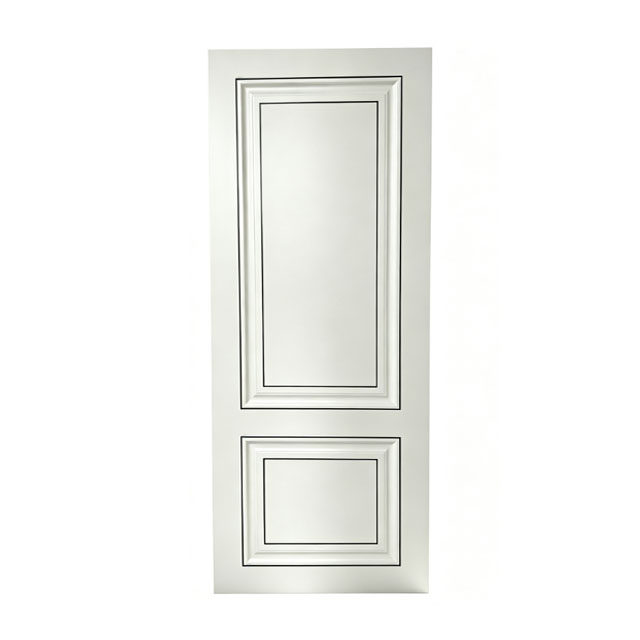 French Style White Primer Wooden Bedroom Door Two Panels Moulded Door With Black Inlay Line For Villa & Hotel