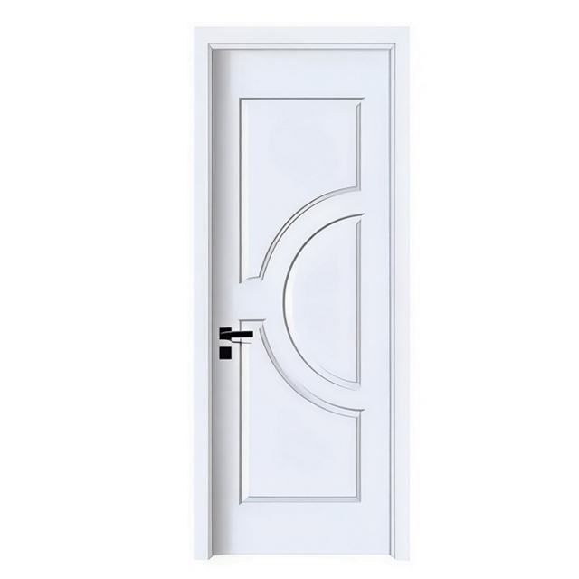 French White Interior Door, Semi-Circular Recessed Molding Composite Bedroom Door Custom Size