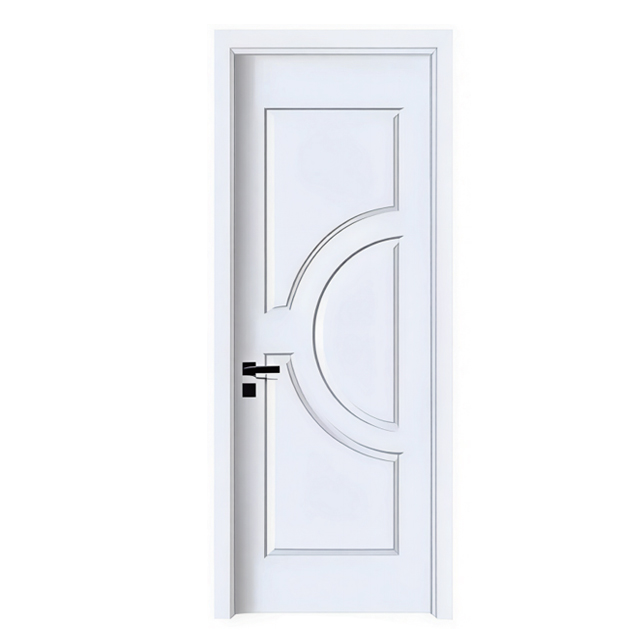 French White Interior Door, Semi-Circular Recessed Molding Composite Bedroom Door Custom Size